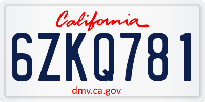 CA license plate 6ZKQ781
