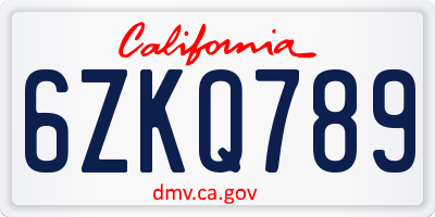 CA license plate 6ZKQ789