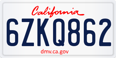 CA license plate 6ZKQ862