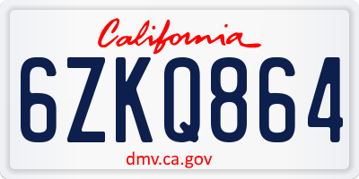 CA license plate 6ZKQ864