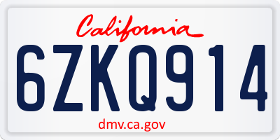 CA license plate 6ZKQ914