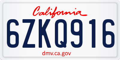 CA license plate 6ZKQ916