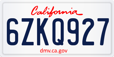 CA license plate 6ZKQ927