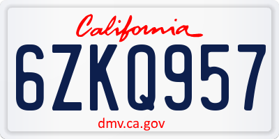 CA license plate 6ZKQ957