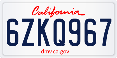 CA license plate 6ZKQ967