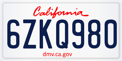 CA license plate 6ZKQ980
