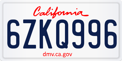 CA license plate 6ZKQ996