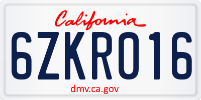 CA license plate 6ZKR016