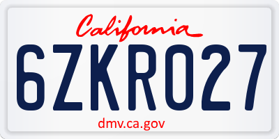 CA license plate 6ZKR027