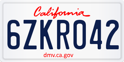 CA license plate 6ZKR042