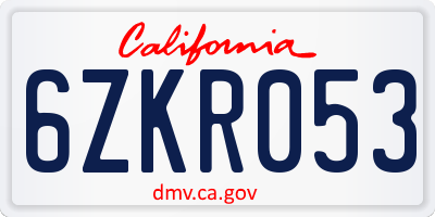 CA license plate 6ZKR053