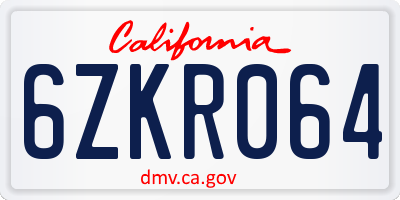 CA license plate 6ZKR064