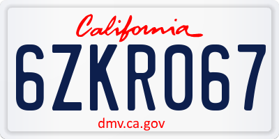 CA license plate 6ZKR067