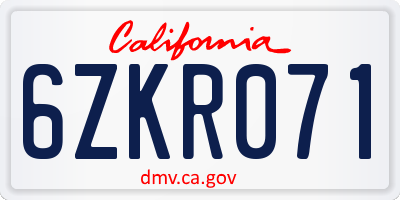 CA license plate 6ZKR071
