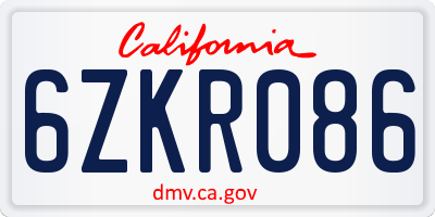 CA license plate 6ZKR086