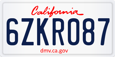 CA license plate 6ZKR087
