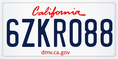 CA license plate 6ZKR088