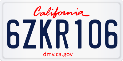 CA license plate 6ZKR106