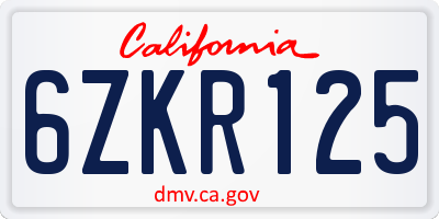 CA license plate 6ZKR125