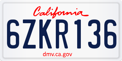 CA license plate 6ZKR136