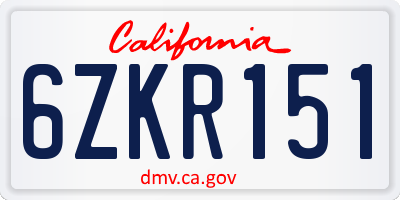CA license plate 6ZKR151