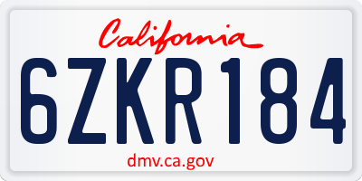 CA license plate 6ZKR184