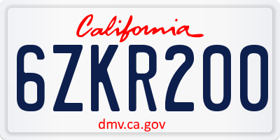 CA license plate 6ZKR200