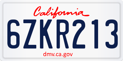 CA license plate 6ZKR213