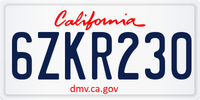 CA license plate 6ZKR230