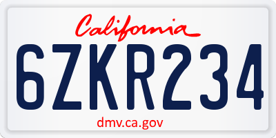 CA license plate 6ZKR234