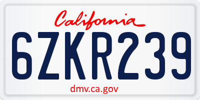 CA license plate 6ZKR239