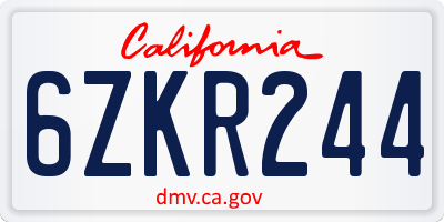 CA license plate 6ZKR244