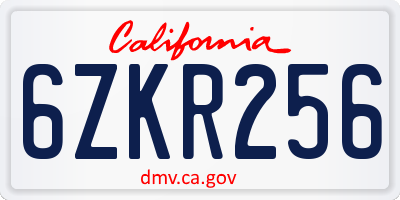 CA license plate 6ZKR256