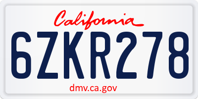 CA license plate 6ZKR278