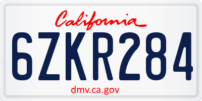 CA license plate 6ZKR284
