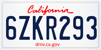 CA license plate 6ZKR293