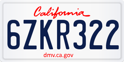 CA license plate 6ZKR322