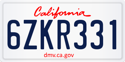 CA license plate 6ZKR331