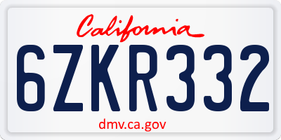 CA license plate 6ZKR332