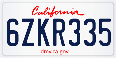 CA license plate 6ZKR335