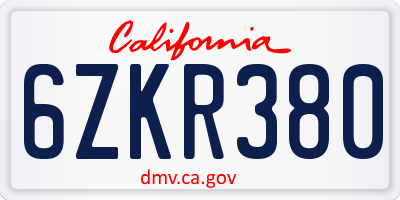 CA license plate 6ZKR380