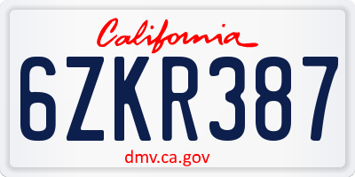 CA license plate 6ZKR387