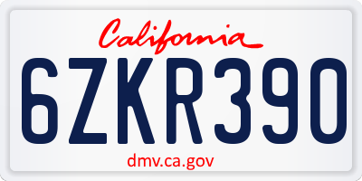 CA license plate 6ZKR390