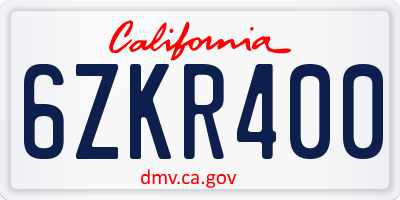 CA license plate 6ZKR400