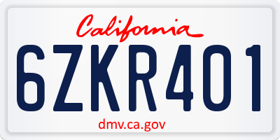 CA license plate 6ZKR401