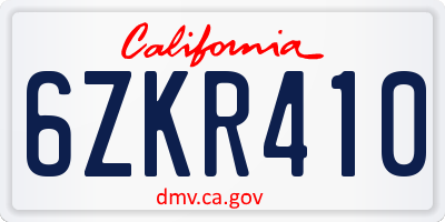 CA license plate 6ZKR410