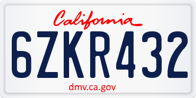 CA license plate 6ZKR432