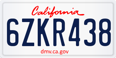 CA license plate 6ZKR438