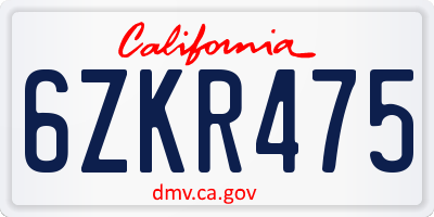 CA license plate 6ZKR475