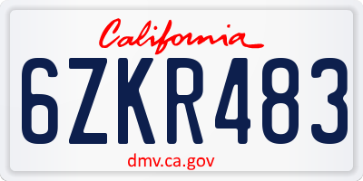 CA license plate 6ZKR483